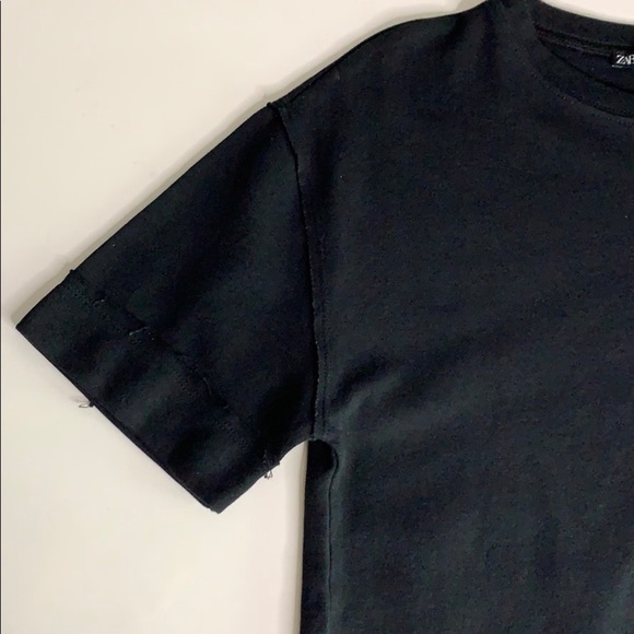 Zara Black Short-sleeve reverse hem Long T Shirt - Picture 5 of 8
